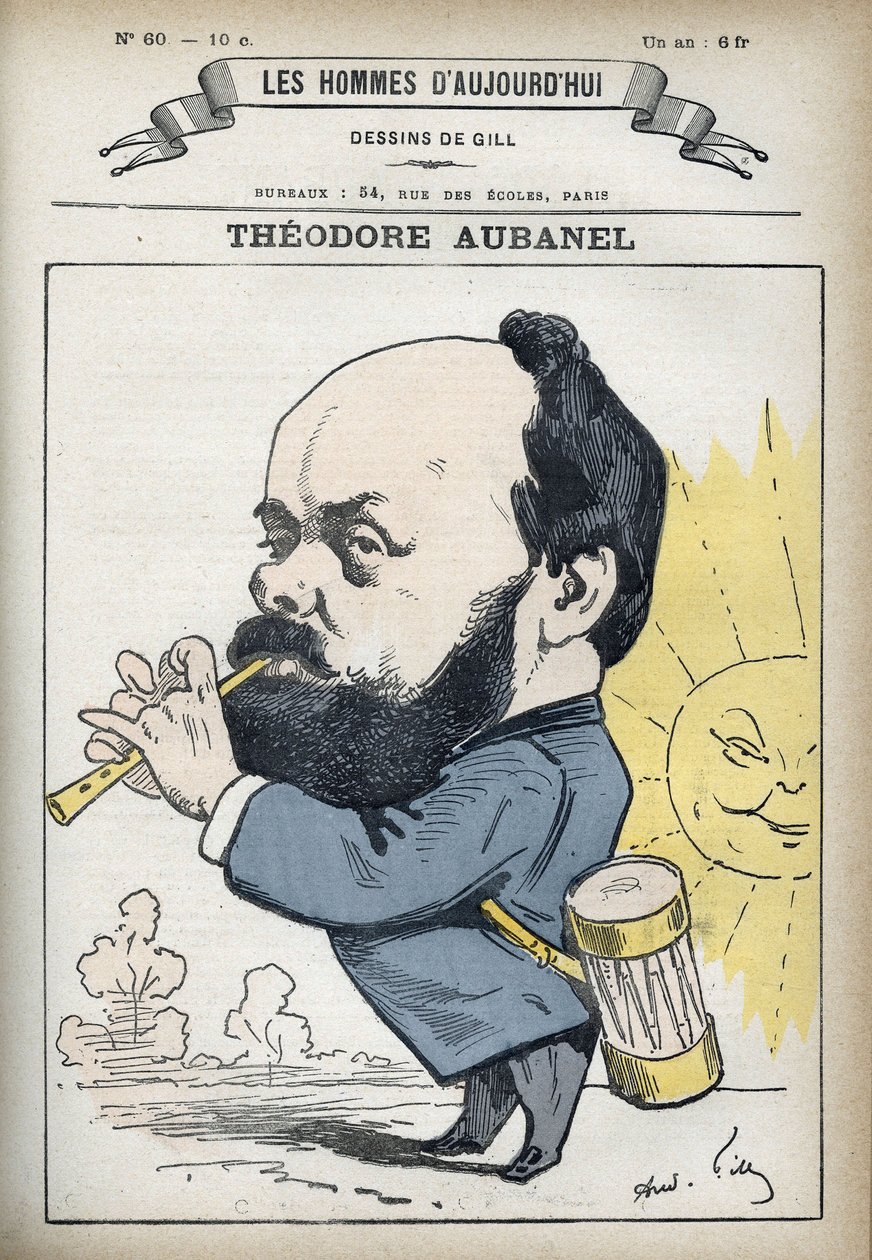 Porträt von Théodore Aubanel (1829-1886), französischer Drucker und provenzalischer Dichter. Karikatur von Gill, Paris von Andre Gill