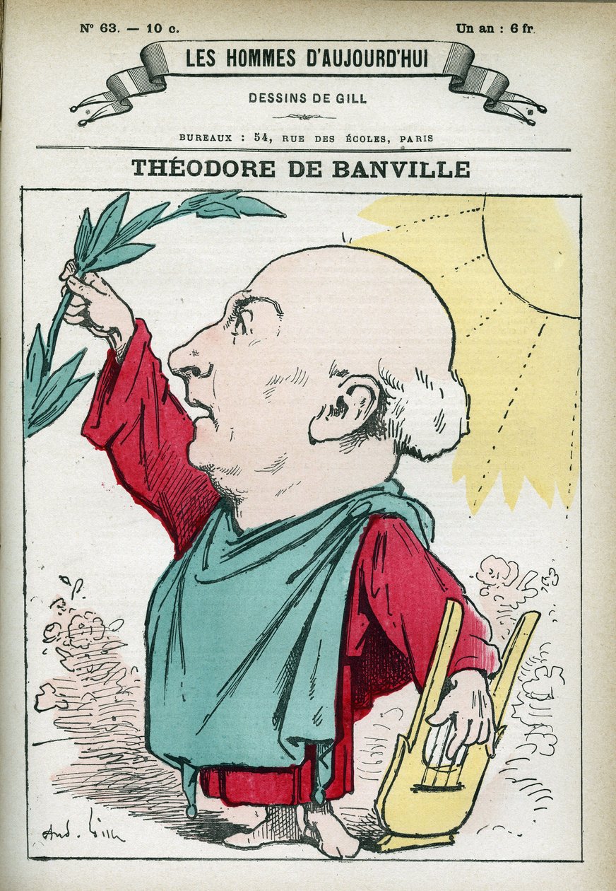 Porträt von Theodore de Banville (1823-1891), französischer Dichter und einer der Führer der Parnassianischen Schule. Karikatur von Gill, Paris von Andre Gill