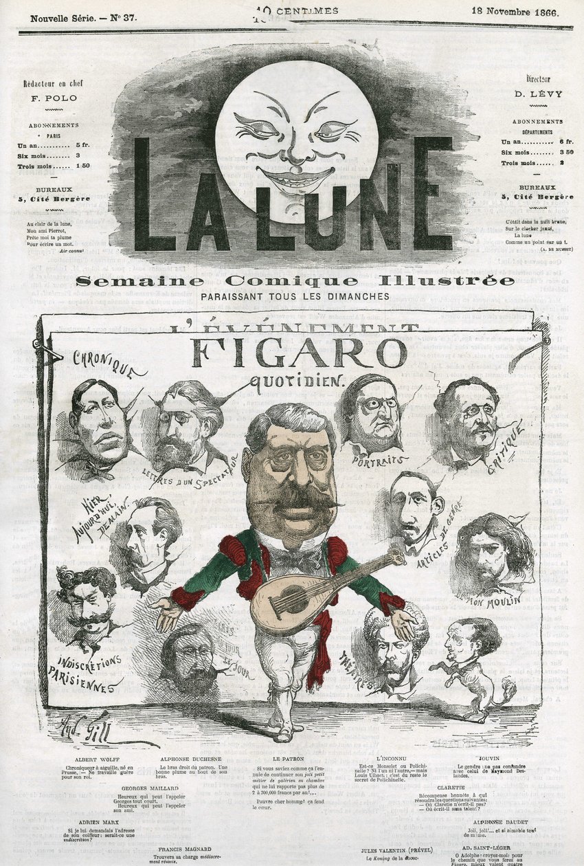 Porträt der Journalisten des „Figaro Quotidien“. Karikatur von Gill, in „The Moon“, 18. November von Andre Gill