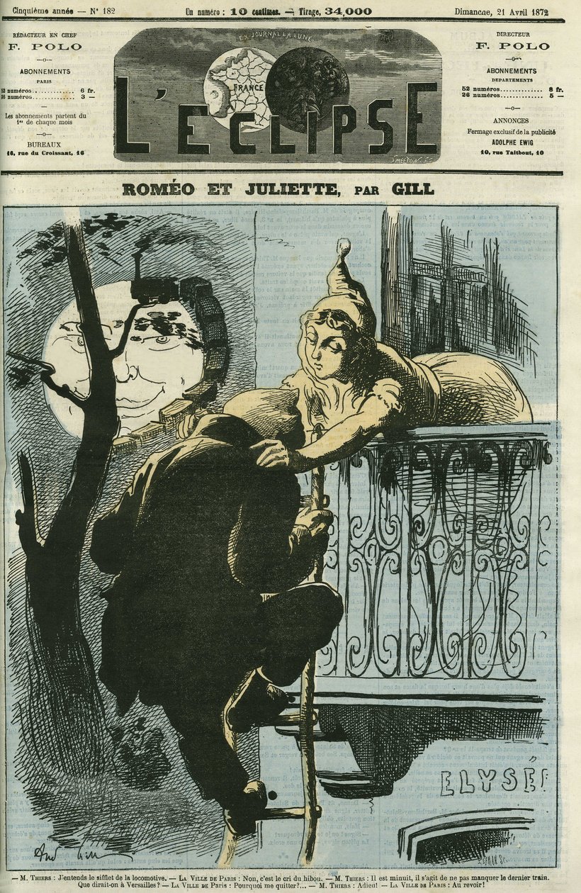 Romeo und Julia, Adolphe Thiers (1797-1877) verließ Paris nach Versailles, als er Präsident der Republik wurde. Cover in „L