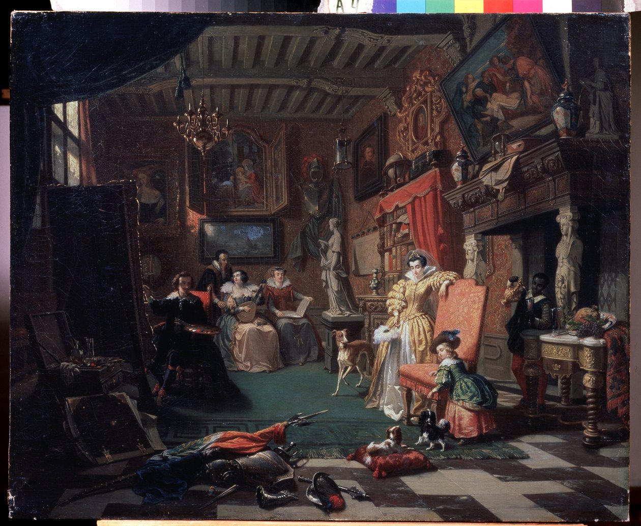Das Atelier des Malers Anthony van Dyck, der ein Porträt malt von Andre Plumot
