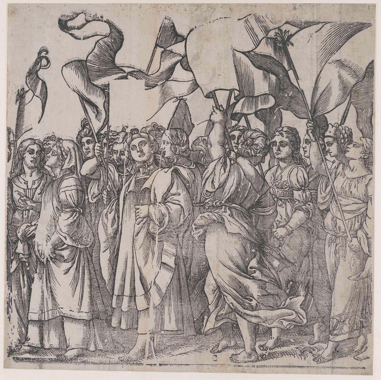 Sektion C: weibliche Märtyrer und Heilige mit Bannern, aus Der Triumph Christi, 1836 von Andrea Andreani