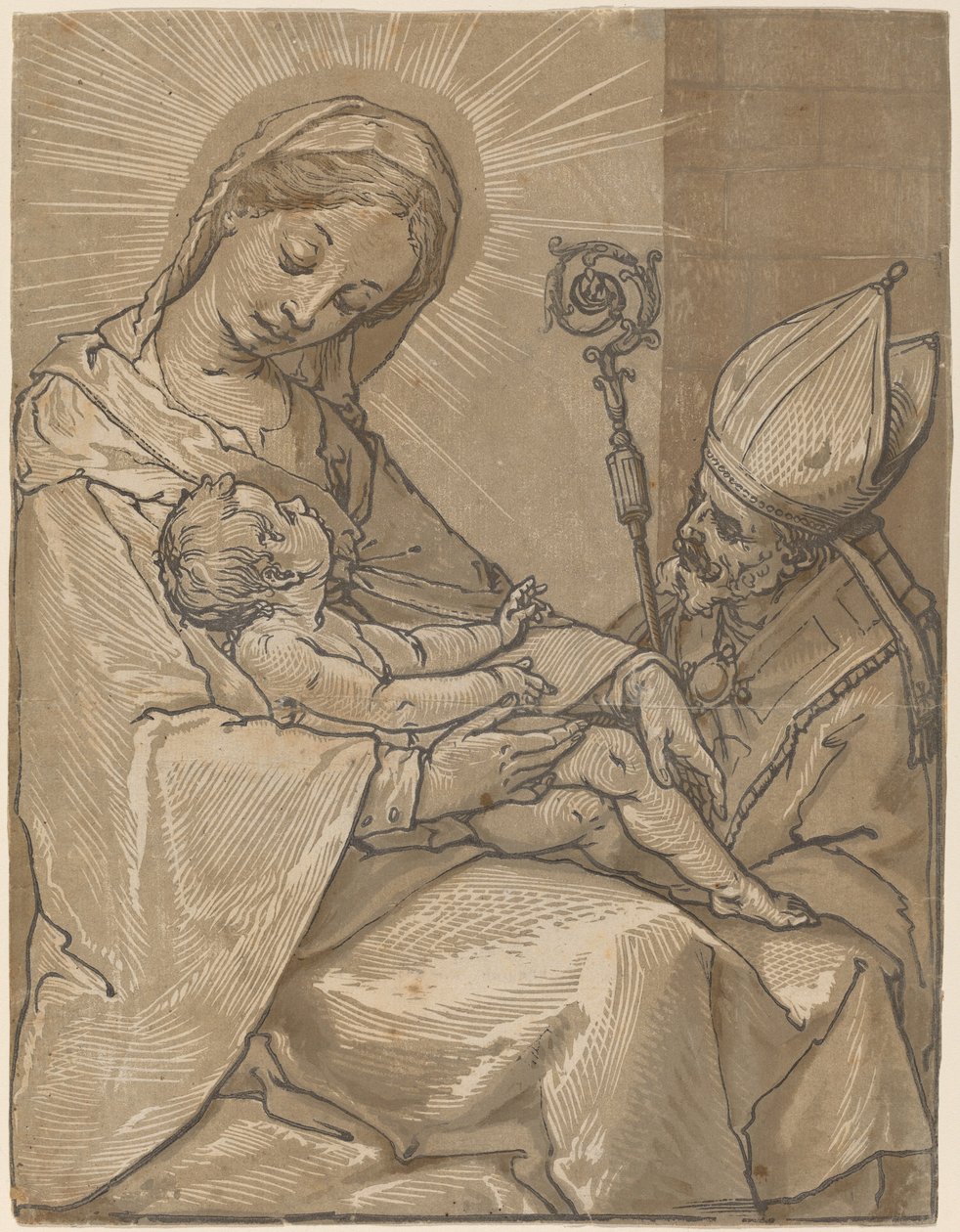 Madonna mit Kind und einem Bischof von Andrea Andreani after Alessandro Casolani