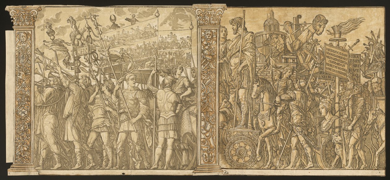 Der Triumph von Julius Caesar [Nr. 1 und 2 plus 2 Säulen] von Andrea Andreani after Andrea Mantegna