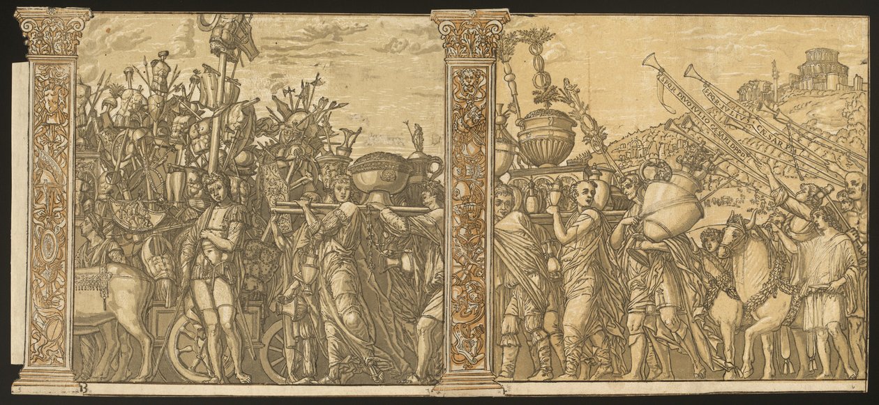 Der Triumph von Julius Caesar (Nr. 3 und 4 plus 2 Säulen) von Andrea Andreani after Andrea Mantegna