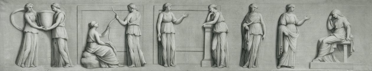 Ein Grisaille-Panel, das weibliche Figuren einschließlich Musen darstellt von Andrea Casali