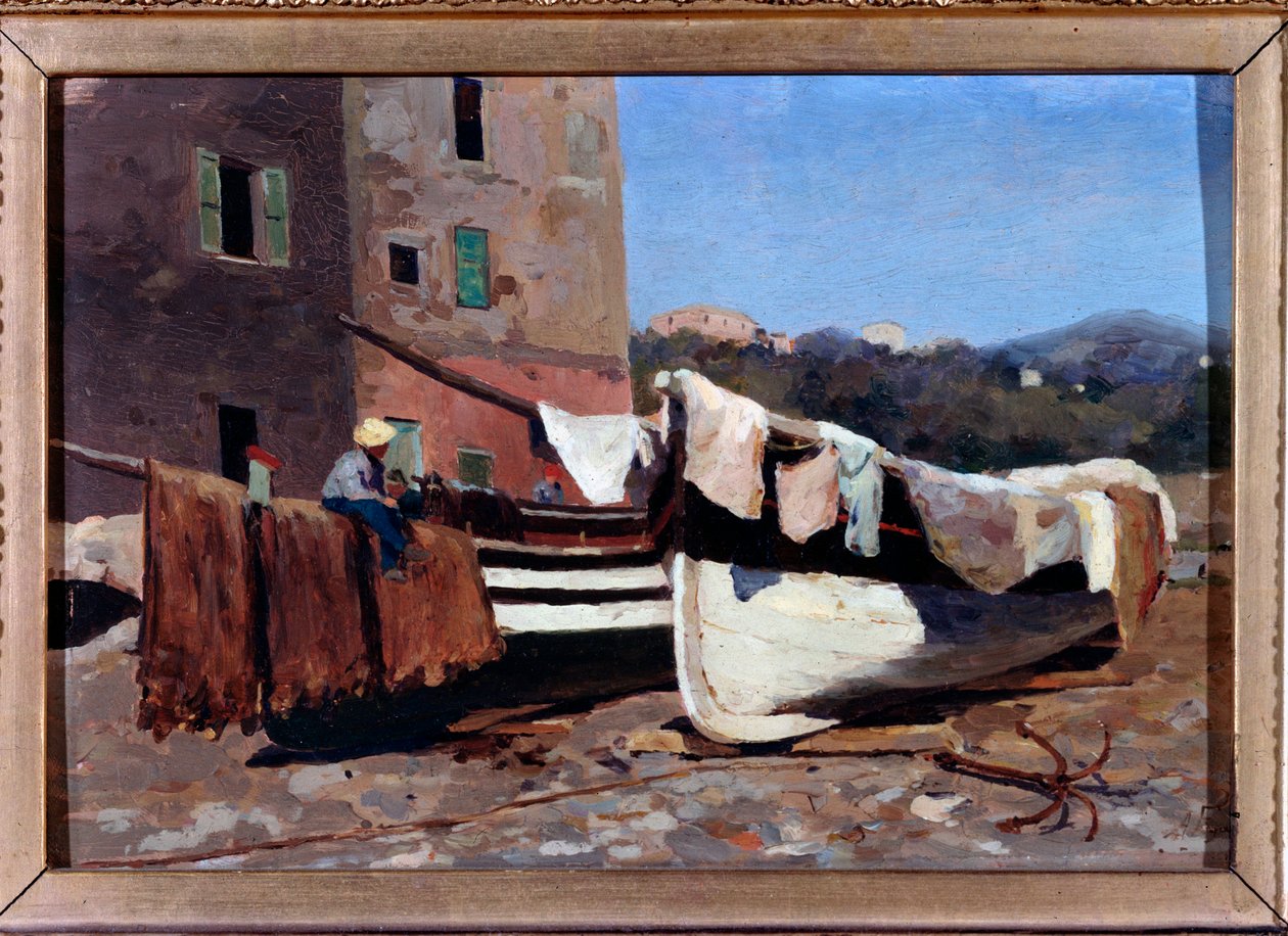 Landschaft mit Booten am Strand von Andrea Figari