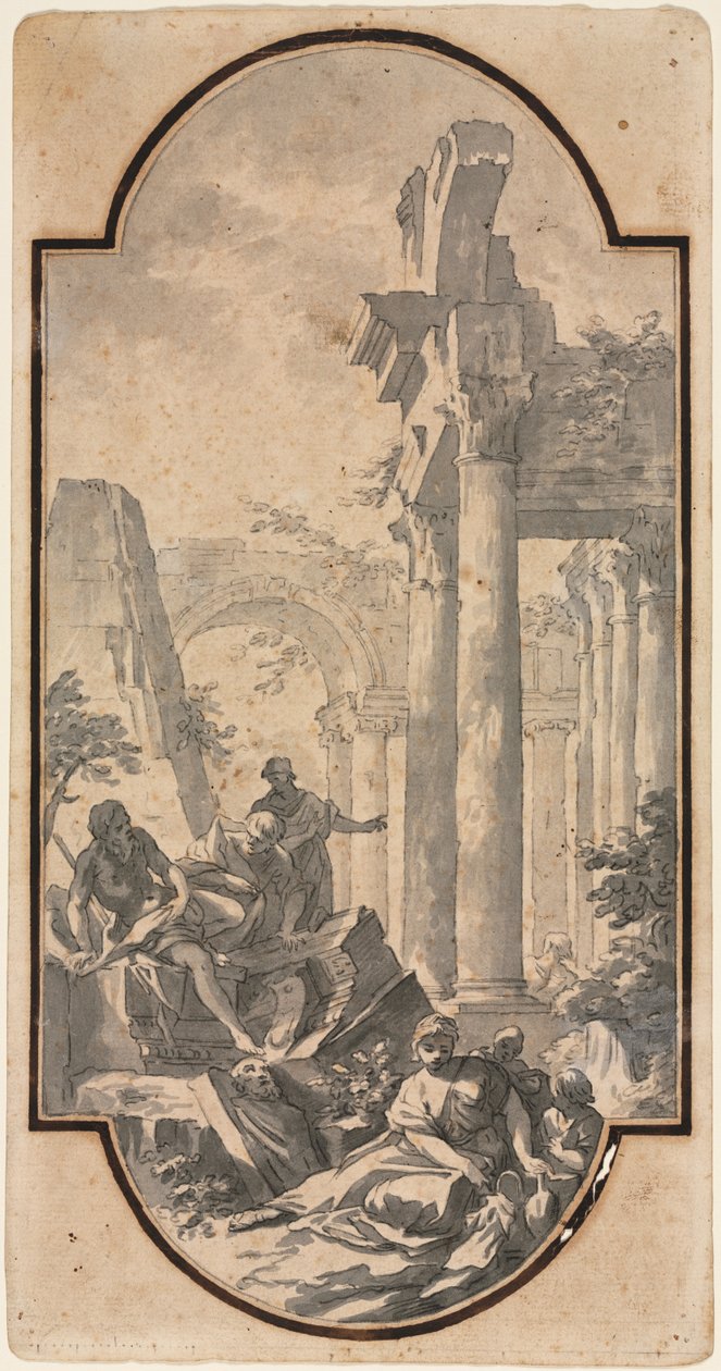 Figuren in der Nähe der Ruinen eines korinthischen Tempels (recto) von Andrea Locatelli