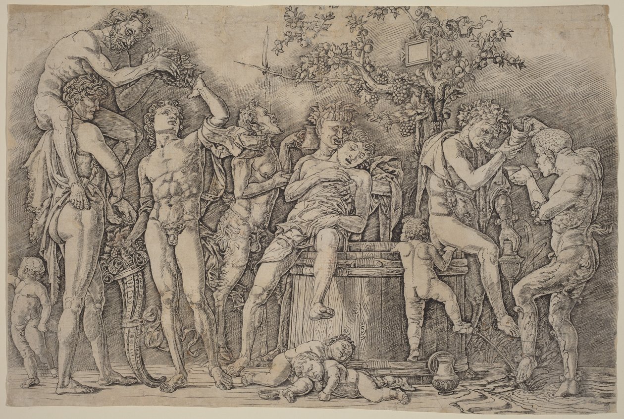 Bacchanal mit einem Weinkübel von Andrea Mantegna