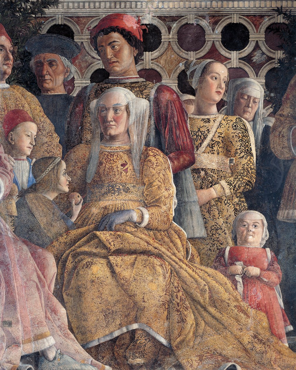 Barbara von Brandenburg mit ihrer Tochter Paula und Rodolfo Gonzaga (Detail) von Andrea Mantegna
