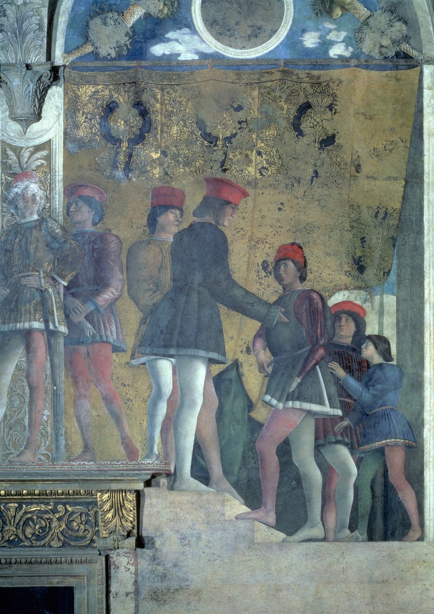 Höflinge vom Hofe des Marchese Ludovico Gonzaga III von Mantua, aus der Camera degli Sposi oder Camera Picta (Detail) von Andrea Mantegna
