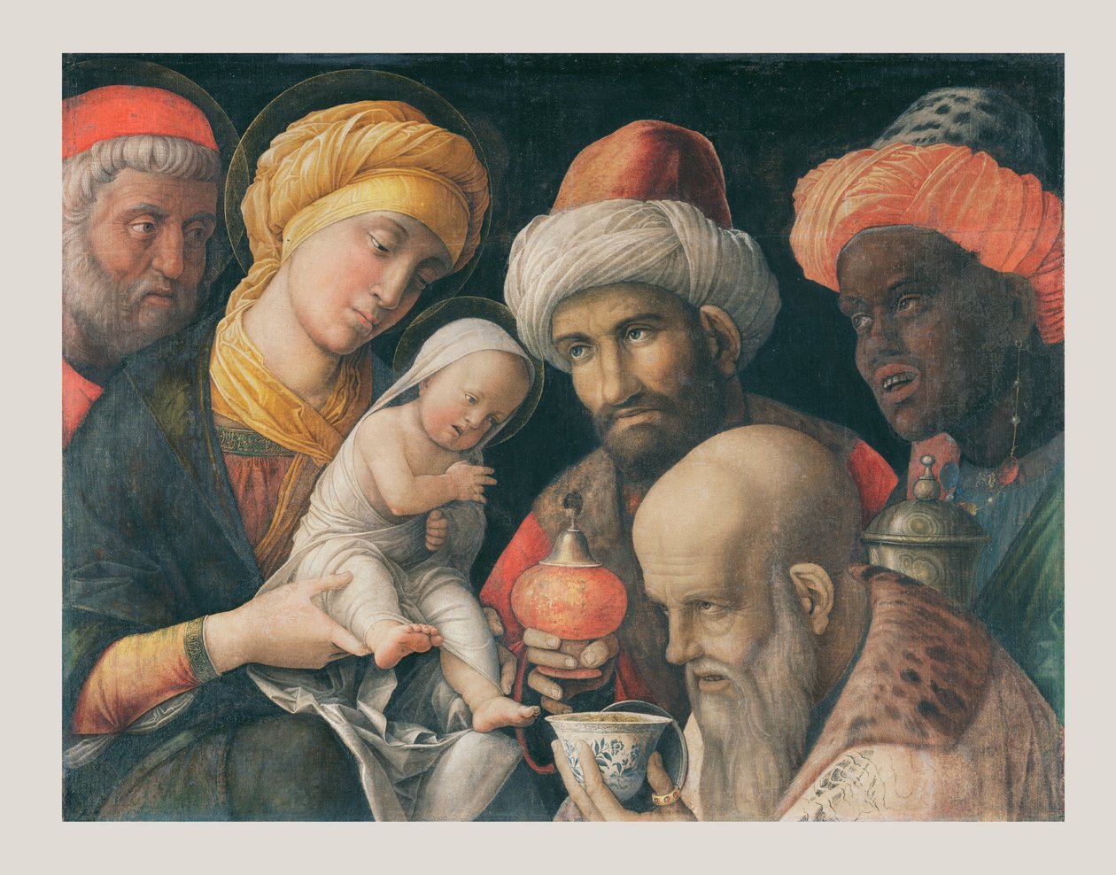 Die Anbetung der Heiligen Drei Könige, um 1500 von Andrea Mantegna
