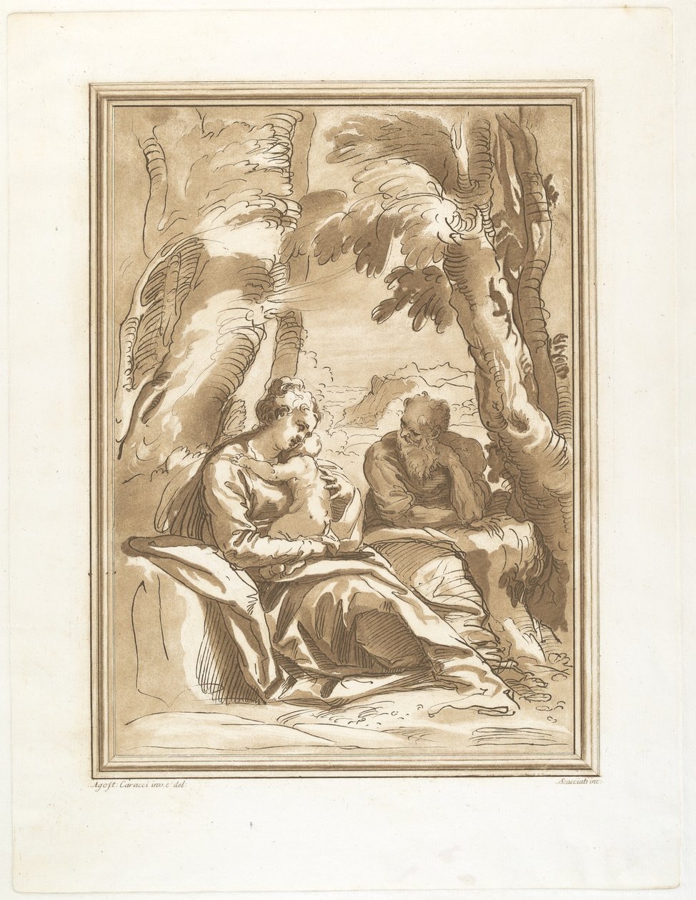 Ruhe auf der Flucht nach Ägypten von Andrea Scacciati after Agostino Carracci