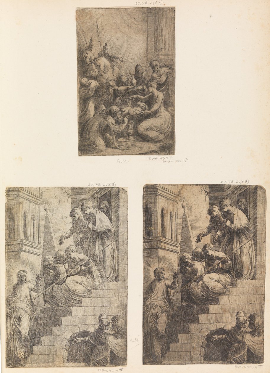 Anbetung der Könige, Christus und die Frauen auf der Treppe, ca. 1541-44 von Andrea Schiavone