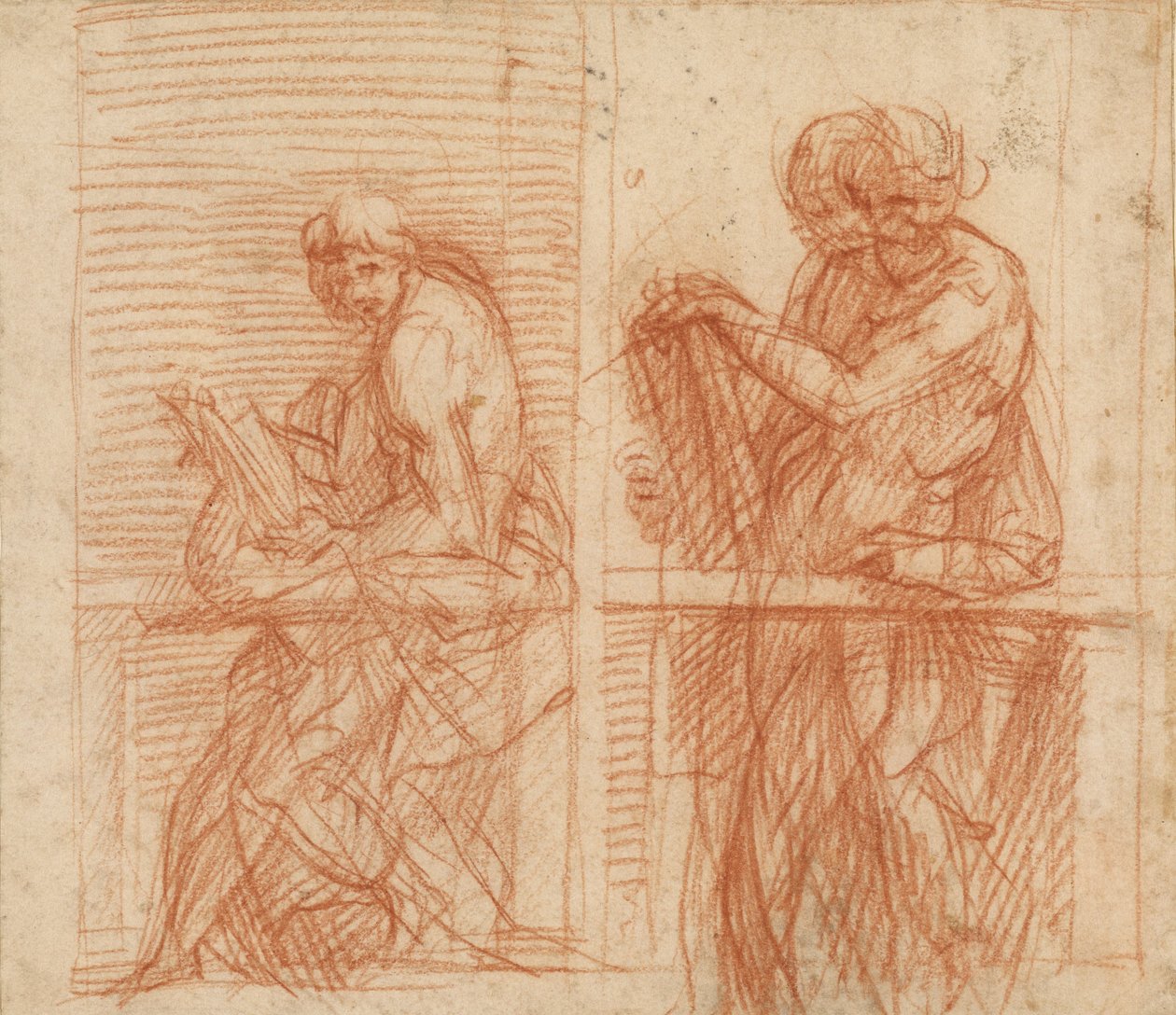 Studie von Figuren hinter einer Balustrade (recto); Studie von Figuren hinter einer Balustrade (verso) von Andrea del Sarto