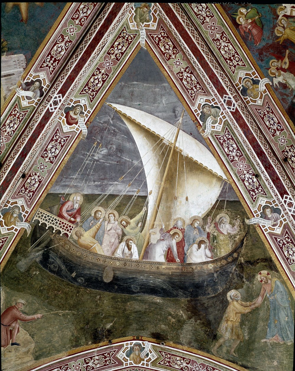 Das Raumschiff des Heiligen Petrus, des Apostels. (Christus beruhigt den Sturm auf dem See Tiberias) von Andrea di Bonaiuto (fl.1343 77)