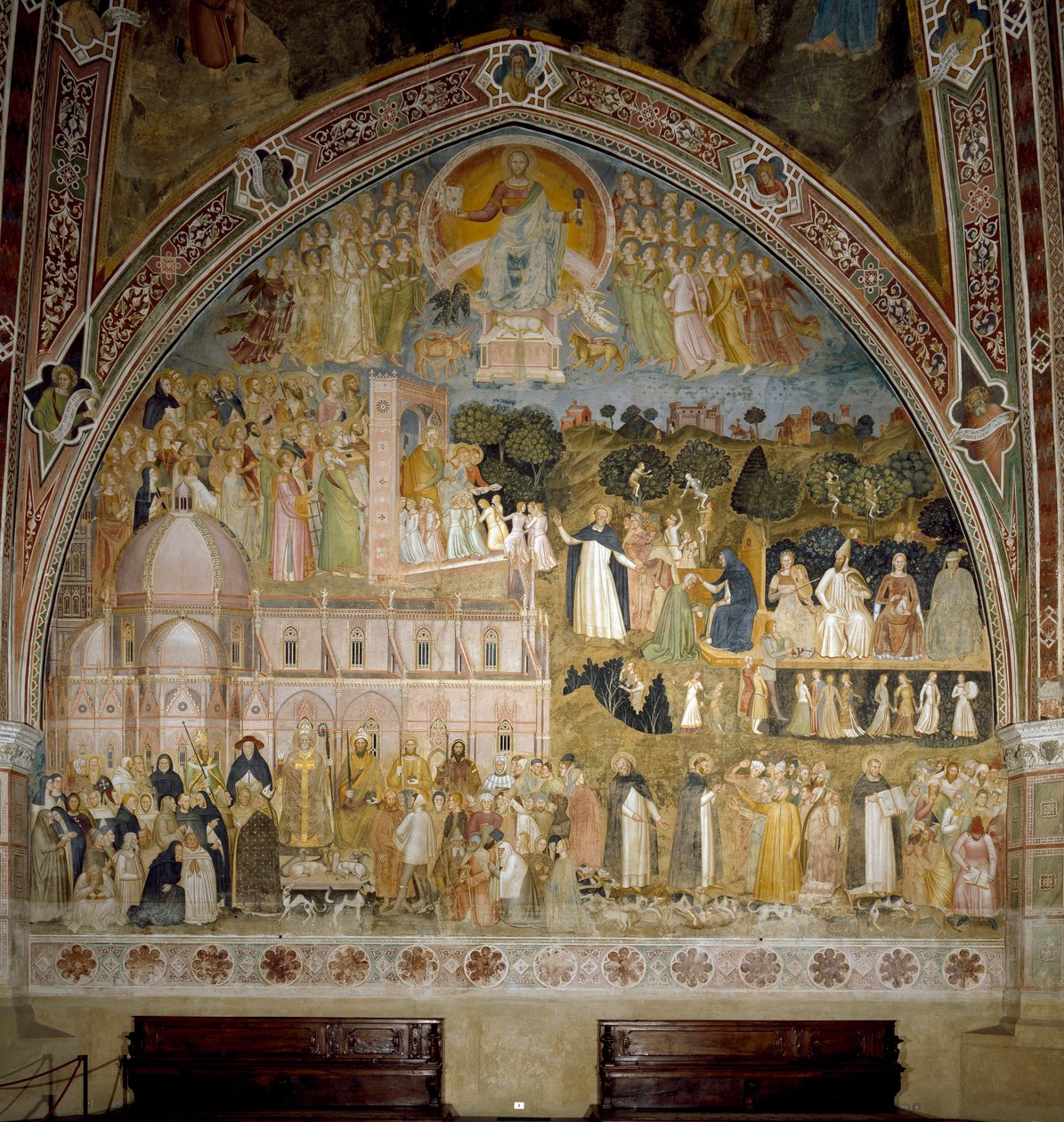 Triumph der katholischen Kirche und des Dominikanerordens. Kapelle der Spanier (Fresko) von Andrea di Bonaiuto (fl.1343 77)