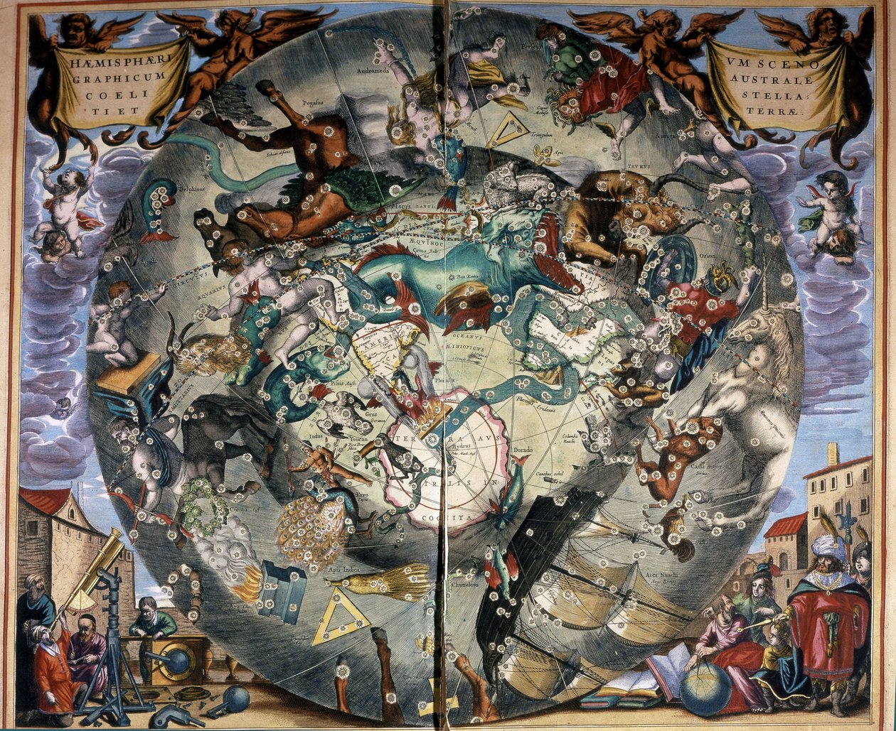 Darstellung der südlichen Hemisphäre von Cellarius. Buch aus dem 17. Jahrhundert. von Andreas (after) Cellarius