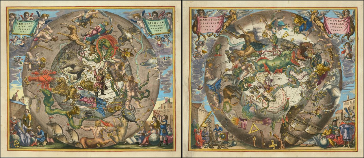 Hemisphaerii Borealis Coeli et Terrae Sphaerica Scenographia - Haemisphaerium Scenographicum Australe Coeli Stellati et Terrae von Andreas Cellarius
