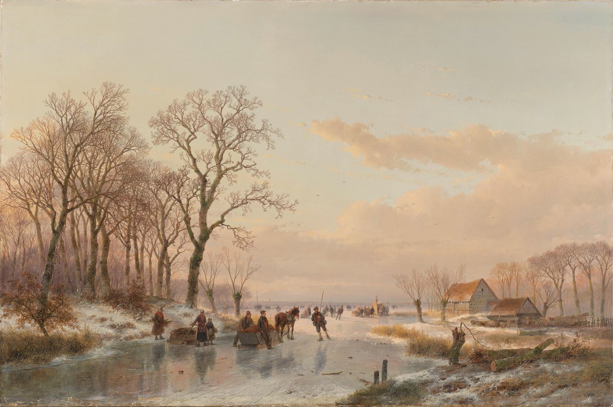 Ein gefrorener Kanal nahe dem Fluss Maas von Andreas Schelfhout