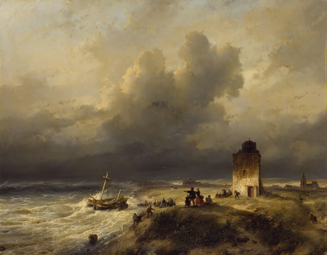 Das Stranden eines Schiffes bei Scheveningen bei stürmischem Wetter von Andreas Schelfhout