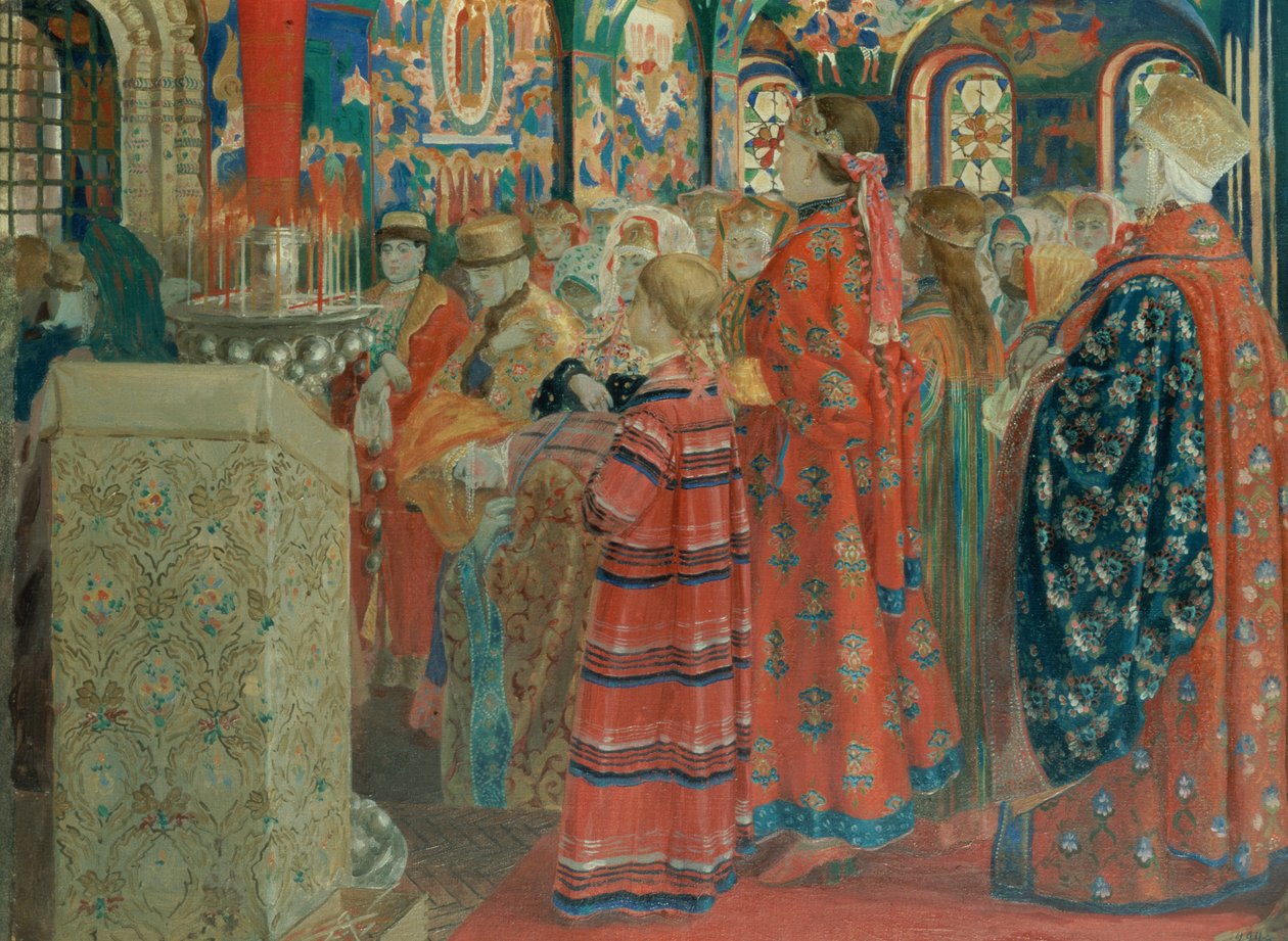 Russische Frauen des 17. Jahrhunderts in der Kirche, 1899 von Andrei Petrovich Ryabushkin