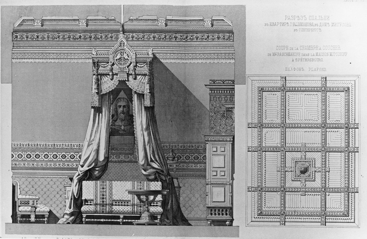 Schlafzimmer in der Bashmakov-Wohnung, St. Petersburg (ca. 1870er Jahre) von Andrej Leont