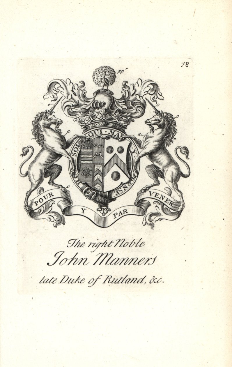 Wappen und Wappenschild des hochadligen John Manners, 2. Herzog von Rutland von Andrew Johnston