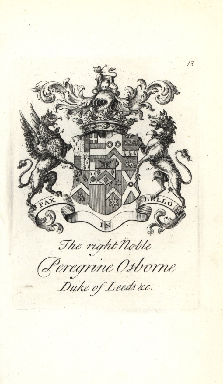 Wappen und Wappenschild des hochadligen Peregrine Osborne, 2. Herzog von Leeds von Andrew Johnston