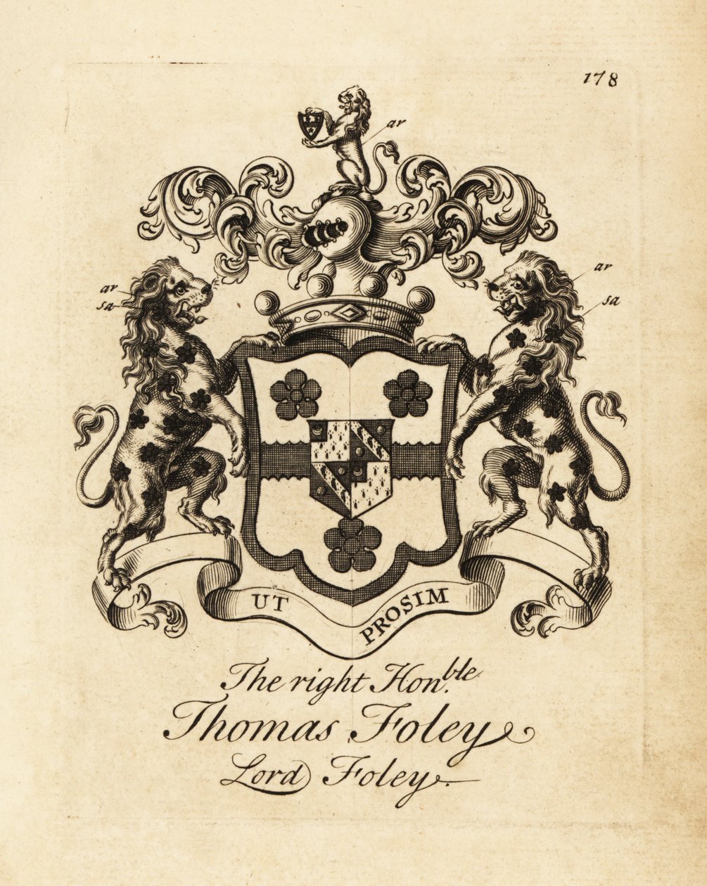 Wappen des Hochwohlgeborenen Thomas Foley, Lord Foley von Andrew Johnston