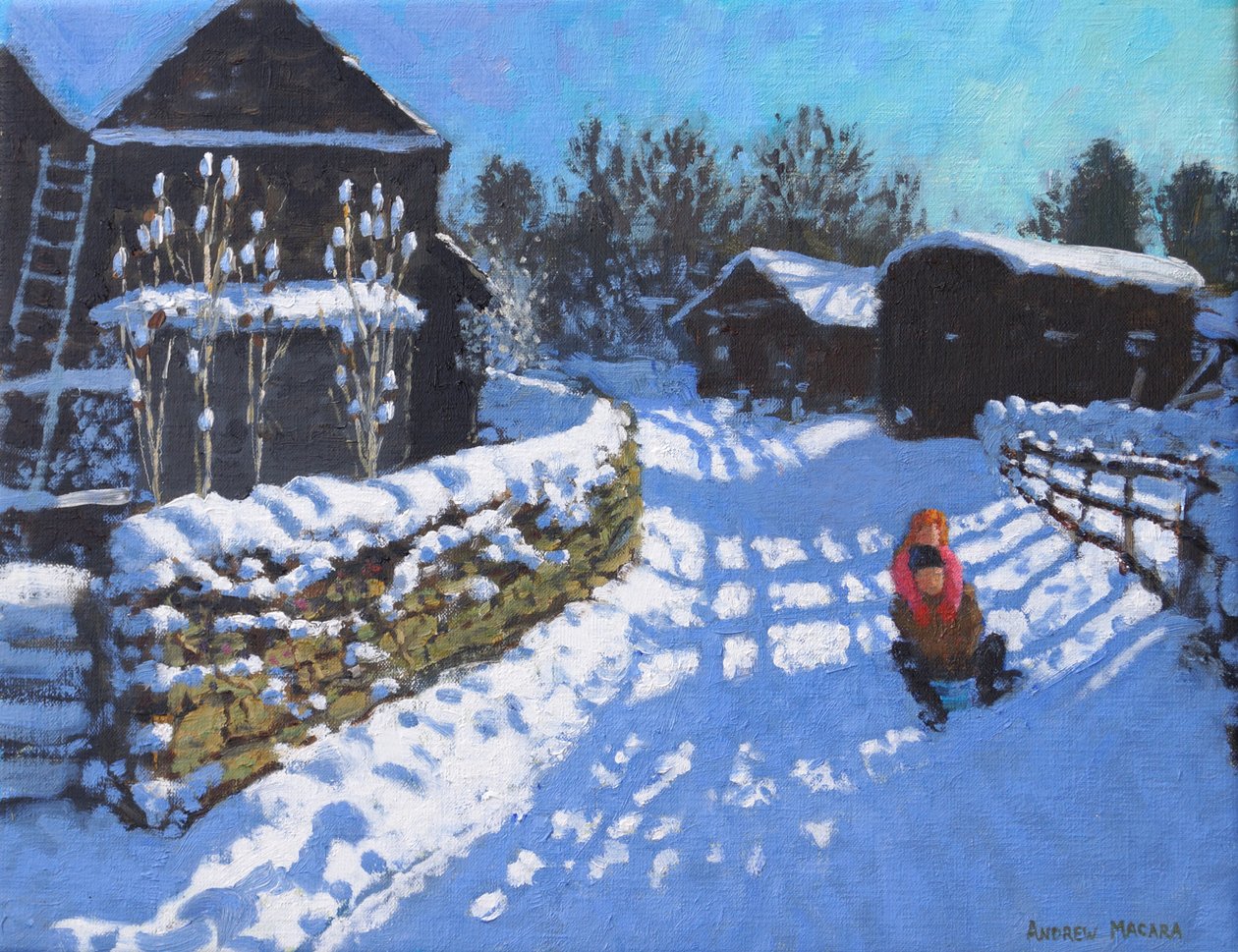 Schlittenfahren, nahe Wintercroft Lane bei Dovedale und Thorpe. Ashbourne, 2021 von Andrew Macara