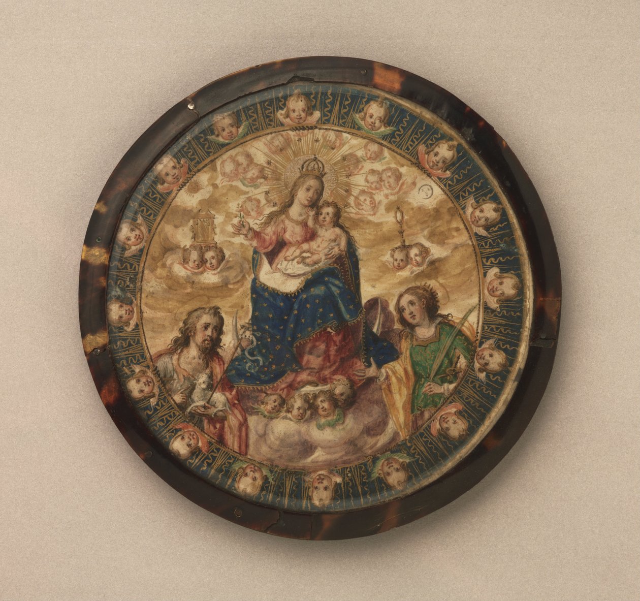 Nonnenwappen mit der Jungfrau und dem Kind mit den Heiligen Johannes dem Täufer und Katharina von Alexandria von Andrés Lagarto