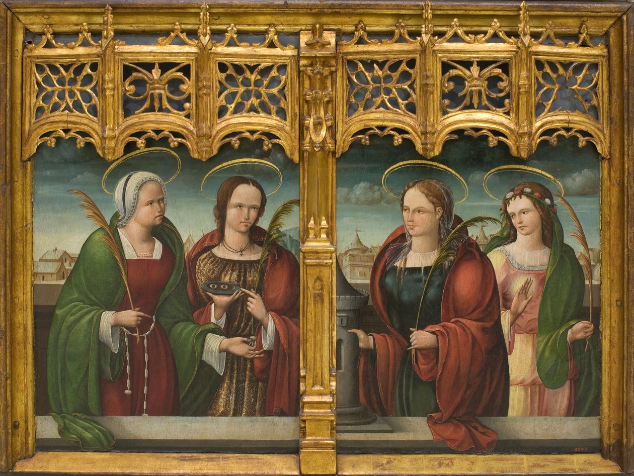 Heilige Apollonia, Lucia und Barbara und eine andere heilige Märtyrerin von Andrés de Melgar