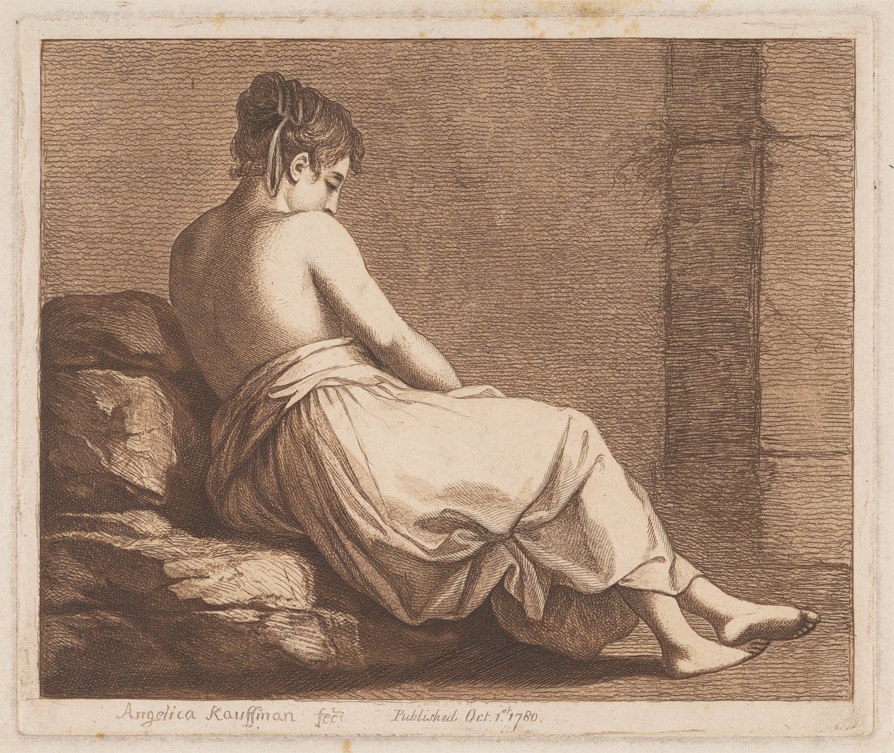 Eine Frau sitzt auf Steinen von Angelica Kauffmann