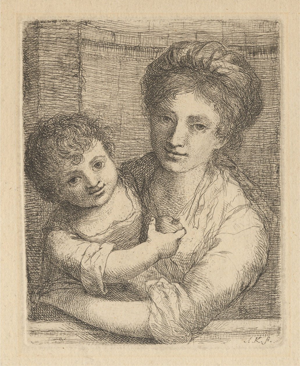 Mutter hält ein Kind mit einem Apfel von Angelica Kauffmann