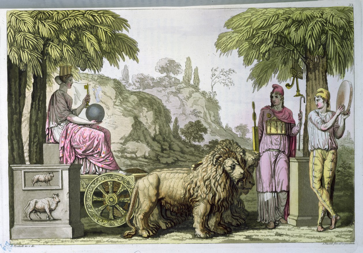 Kybele auf ihrem Wagen und Attis, aus 