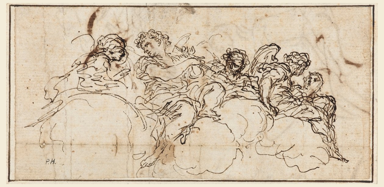 Gruppe von Engeln auf einer Wolkenbank von Angelo Michele Colonna