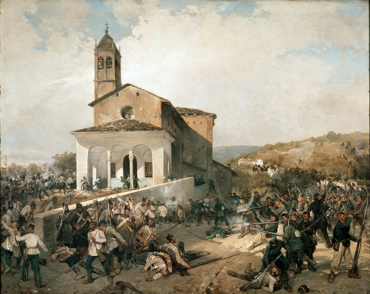 Die Schlacht von San Fermo von Angelo Trezzini: Kunstdruck