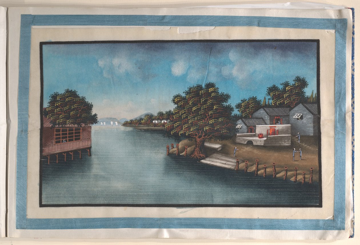 Album mit zwölf Gemälden von Szenen entlang eines Flusses von Anglo-Chinese School