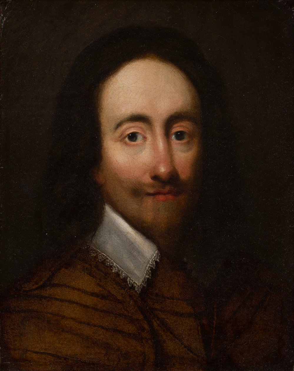 Porträt von König Karl I. (Öl auf vergoldetem Silberleder) von Anglo Flemish School