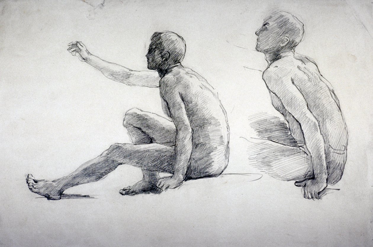 Zwei Studien eines sitzenden männlichen Aktes, ca. 1864-1930 von Anna Lea Merritt