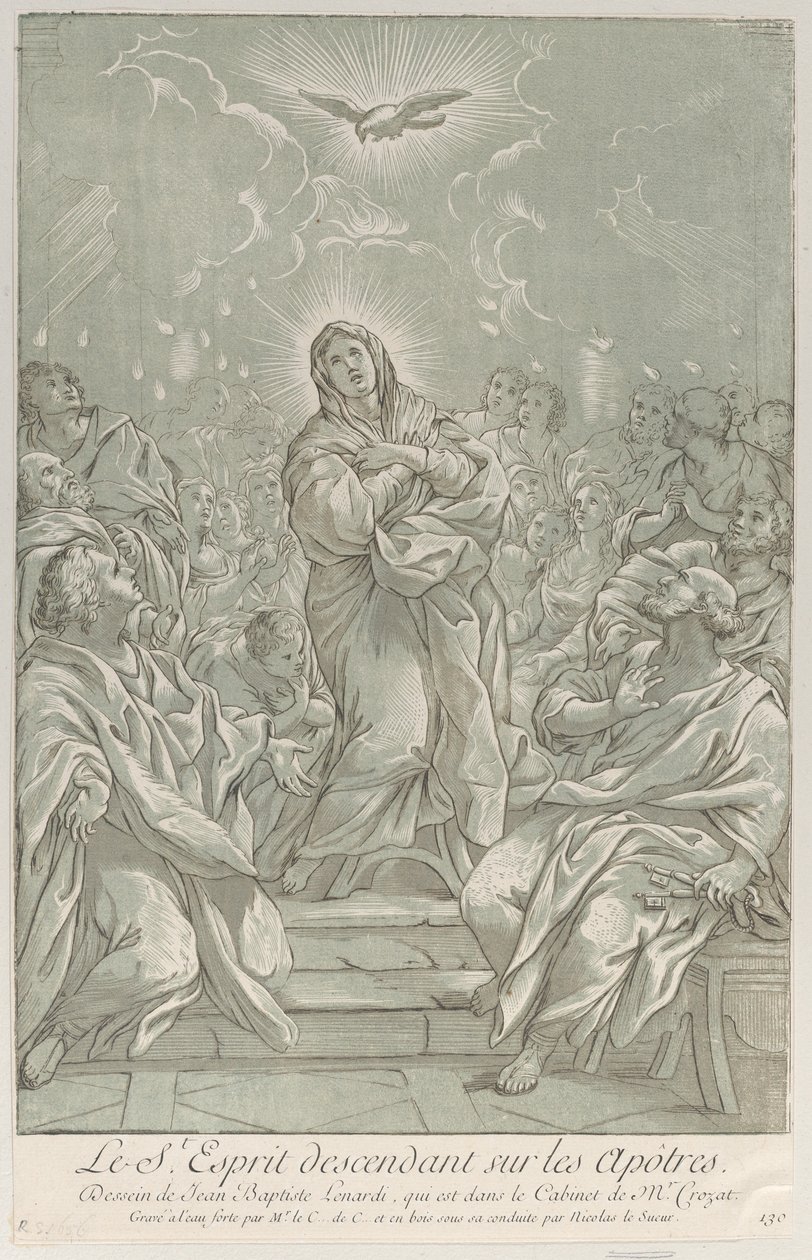 Pfingsten, mit der Jungfrau Maria in der Mitte, dem Heiligen Geist darüber und Aposteln..., ca. 1729 von Anne Claude Philippe de Caylus