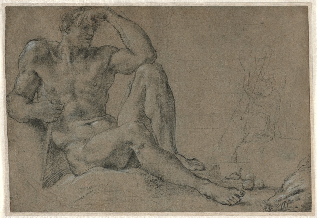 Herkules ruht (recto); Gefäß mit Henkel (verso) von Annibale Carracci