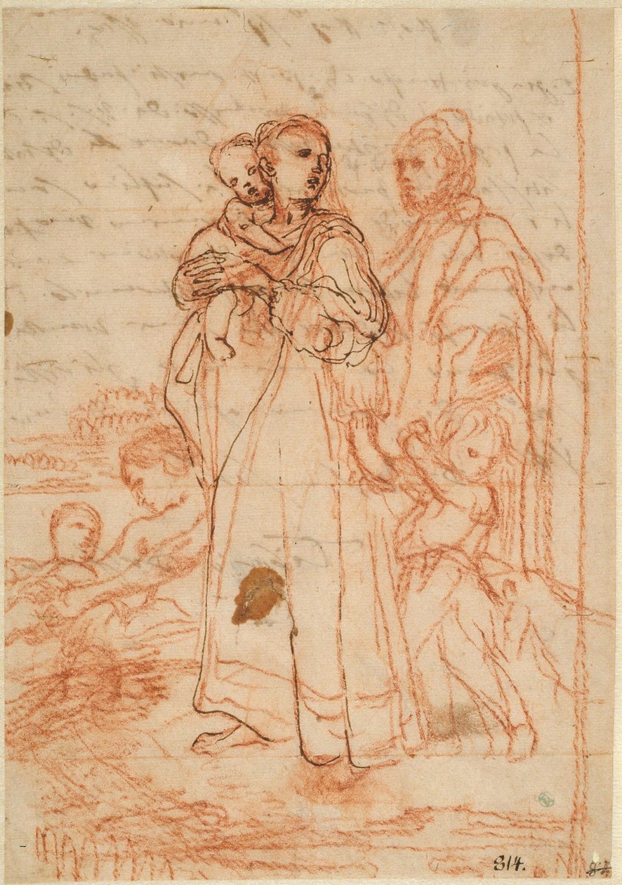Mutter trägt ein kleines Kind auf ihrem rechten Arm und hält einen Jungen in ihrem linken Arm von Annibale Carracci