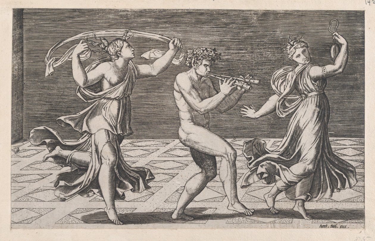 Speculum Romanae Magnificentiae: Tanz der Faune und Bacchantinnen, frühes 16. Jahrhundert von Anon