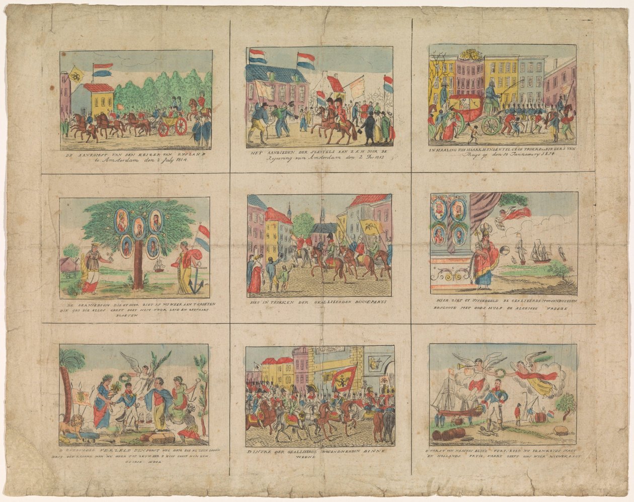 Blatt mit 9 Darstellungen historischer Ereignisse in den Jahren 1813-1814 von Anonymous