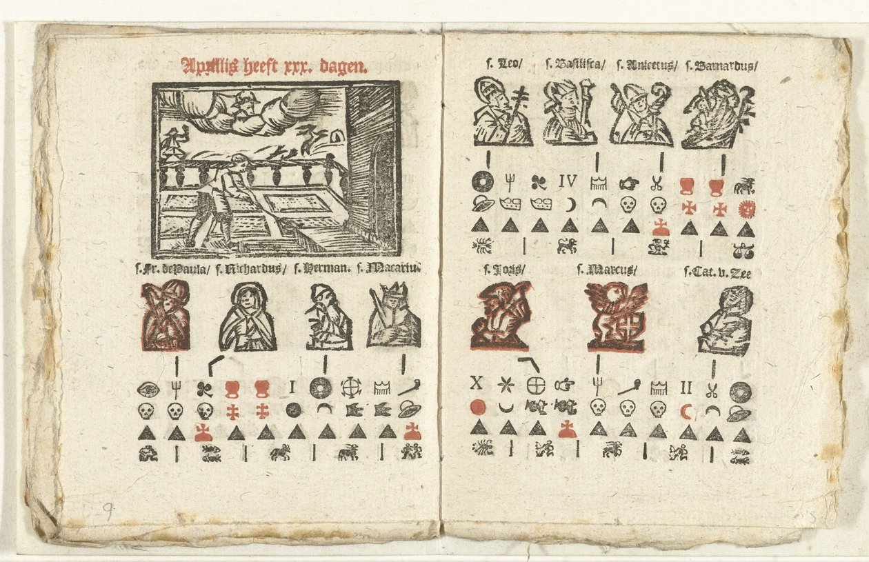 Seiten mit der Vorhersage für den Monat April, 1712 von Anonymous