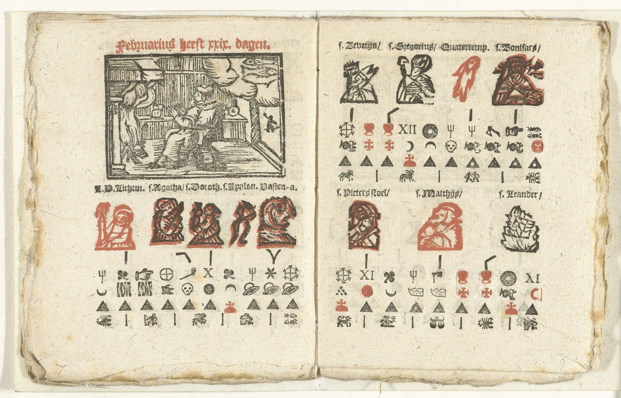 Seiten mit der Vorhersage für den Monat Februar, 1712 von Anonymous