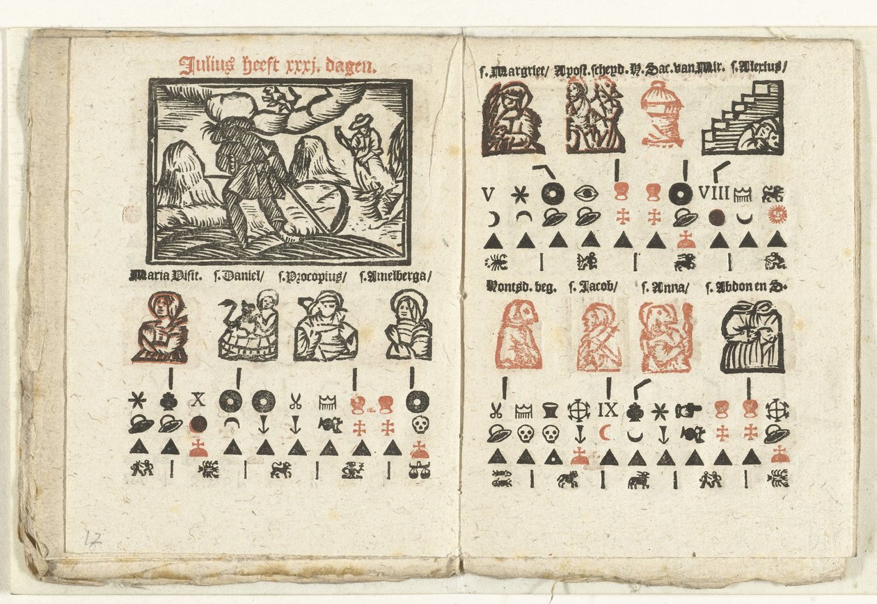 Seiten mit der Vorhersage für den Monat Juli, 1712 von Anonymous