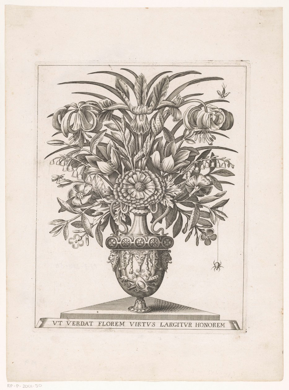 Blumen in einer Vase mit Löwenköpfen von Anonymous